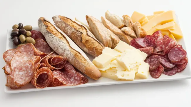 Köstliche französische Brotspezialitäten und Charcuterie