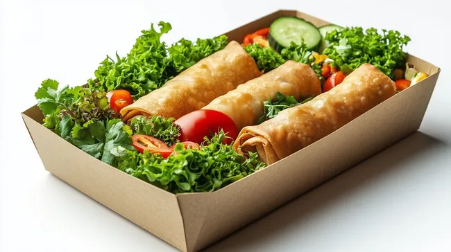 Köstliche Frühlingsrollen in nachhaltiger Papierbox