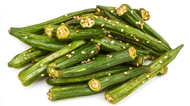 Köstliche, gebratene Okraschoten mit Sesamsamen