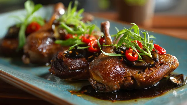 Köstliche gebratene Wachteln mit Chili-Gemüse