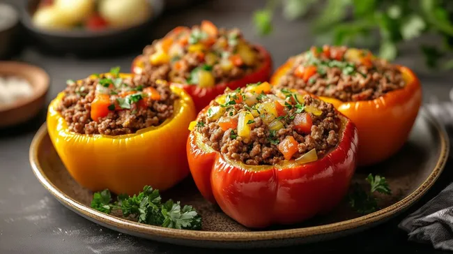 Köstliche gefüllte Paprika mit Hackfleisch und Gemüse