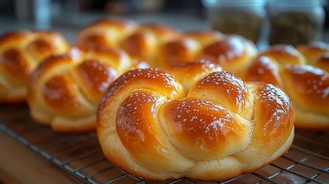 Köstliche goldbraune Laugenbrötchen mit Glasur