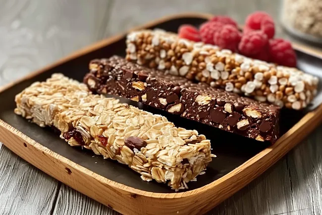 Köstliche Haferkeks-Riegel mit Schokolade und Himbeeren