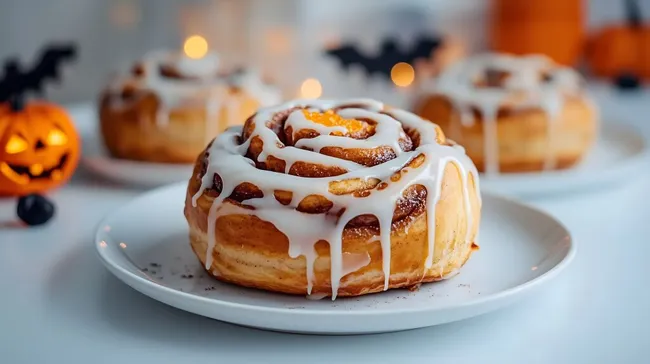 Köstliche Halloween-Zimtrollen mit Zuckerguss