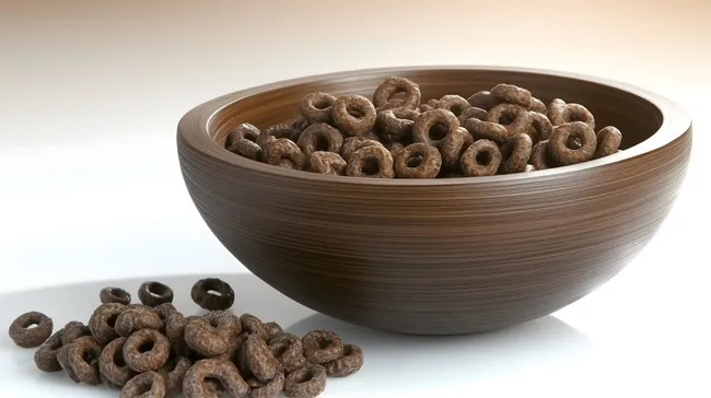 Köstliche Kakao-Cerealien in rustikaler Holzschale