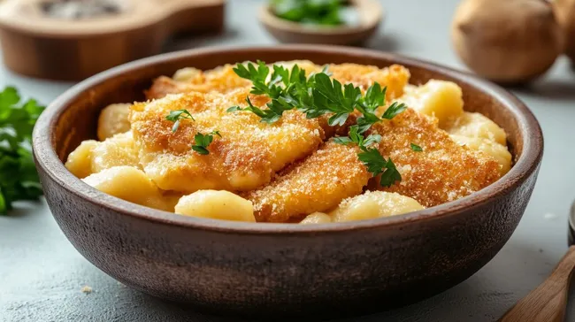 Köstliche Kartoffel-Gnocchi mit knusprigen Schnitzelstreifen