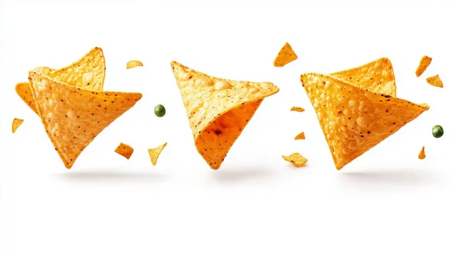 Köstliche, knusprige Tortillachips in der Luft