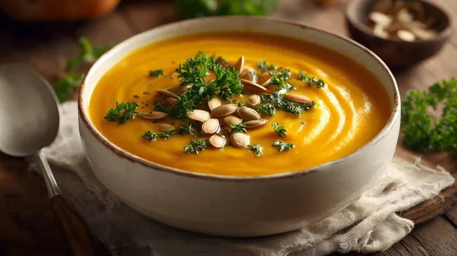 Köstliche Kürbissuppe mit gerösteten Kernen