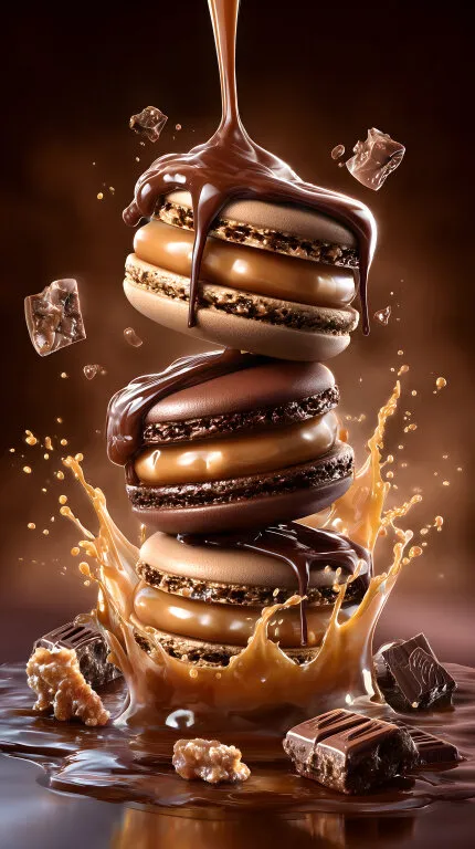 Köstliche Macarons mit fließender Schokolade