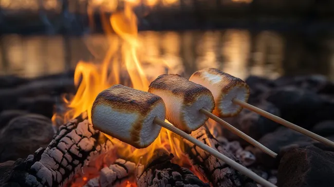 Köstliche Marshmallows über prasselndem Lagerfeuer