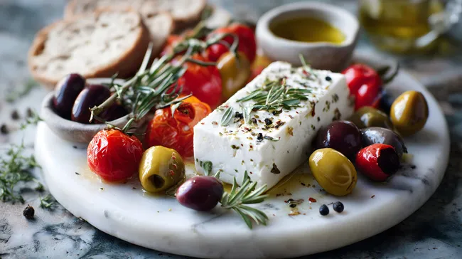 Köstliche mediterranes Antipasti-Platte mit Feta und Oliven
