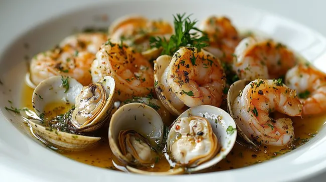 Köstliche Meeresfrüchte in Weißweinsoße