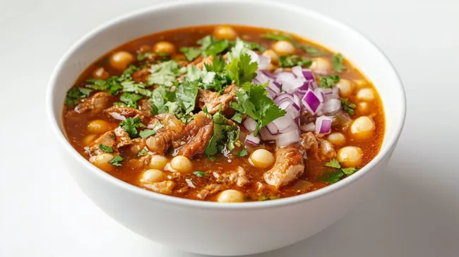 Köstliche mexikanische Pozole-Suppe mit Kichererbsen