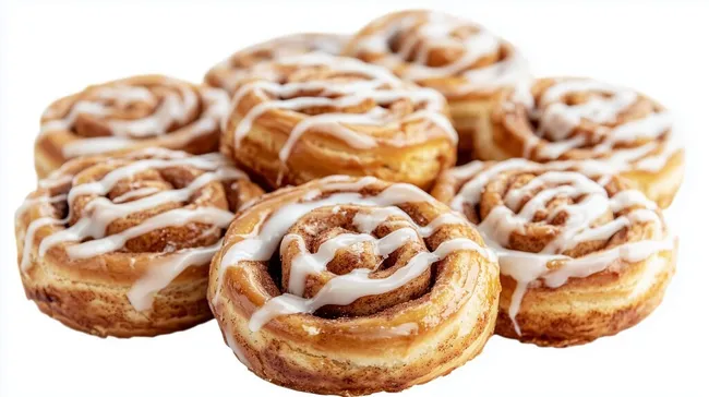 Köstliche, mit Zuckerglasur überzogene Zimtschnecken