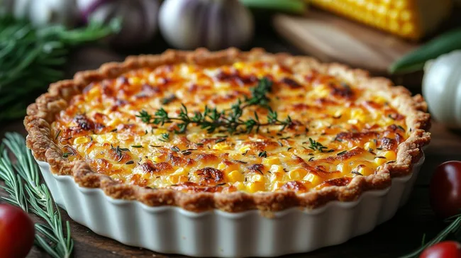 Köstliche, ofenfrische Mais-Quiche mit knusprigem Boden