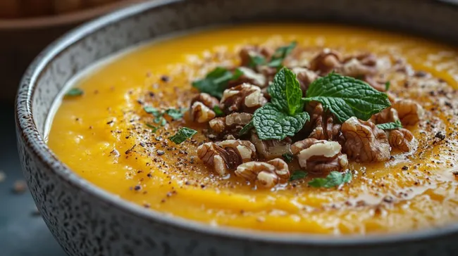 Köstliche Orangensuppe mit gerösteten Walnüssen