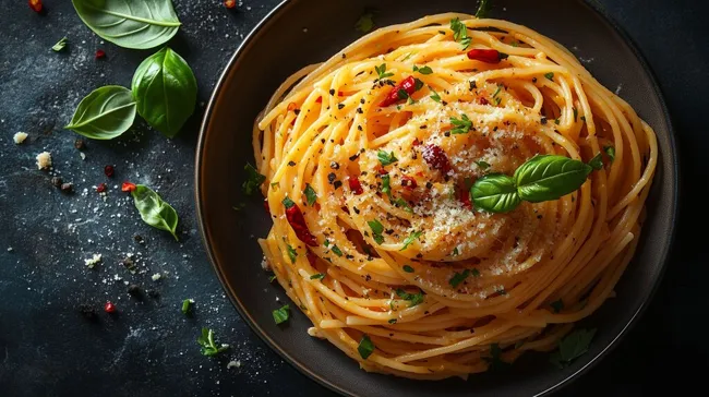 Köstliche Pasta Aglio e Olio mit Chili und Kräutern