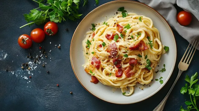 Köstliche Pasta mit Speck und Kräutern