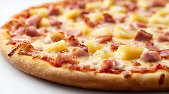 Köstliche Pizza mit Ananas und Schinken