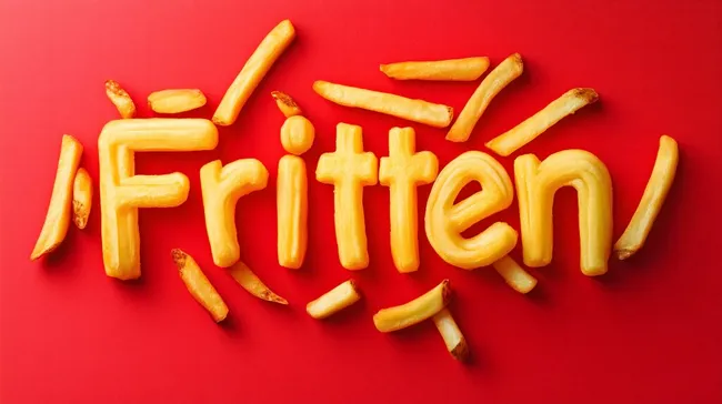Köstliche Pommes-Frites-Typografie auf Rot