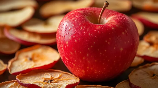 Köstliche rote Äpfel mit getrockneten Apfelscheiben