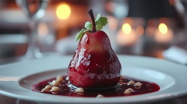 Köstliche rote Birne in Dessertgericht