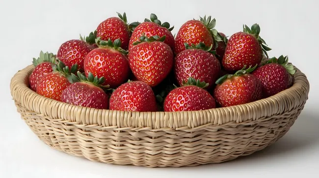 Köstliche rote Erdbeeren in rustikaler Korb-Schale