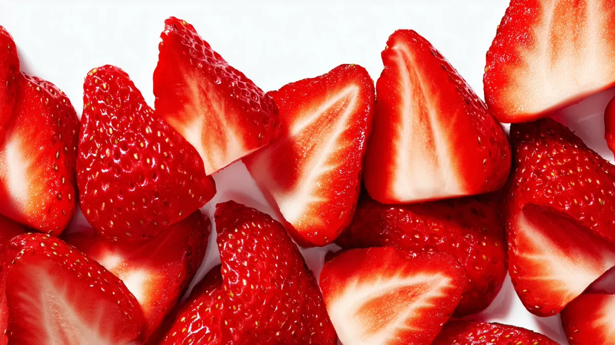 Köstliche rote Erdbeerhälften auf weißem Hintergrund