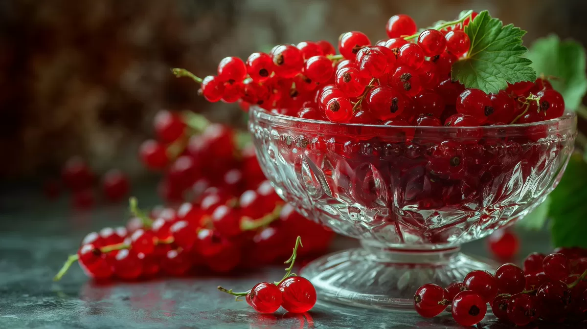 Köstliche rote Johannisbeeren in kristallener Schale
