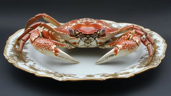 Köstliche Rote Krabbe auf dekorativem Teller