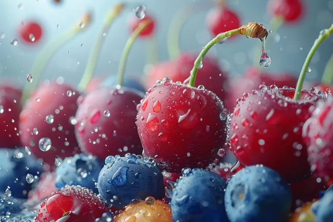 Köstliche, saftige Beeren mit Wassertropfen