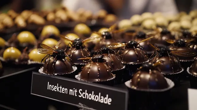 Köstliche Schokoladen-Insekten in Verkaufsschale
