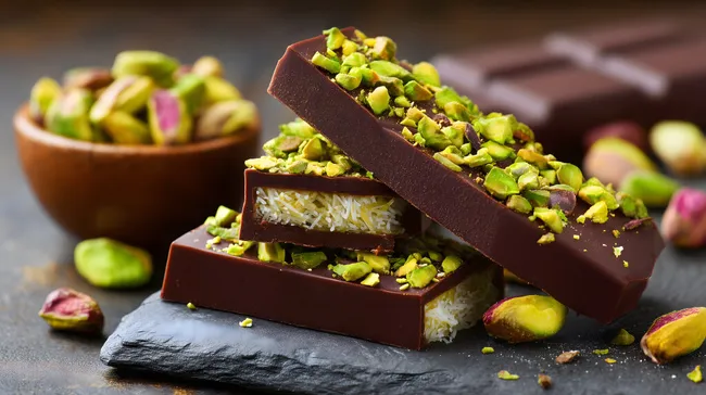 Köstliche Schokoladenriegel mit Pistaziencrunch