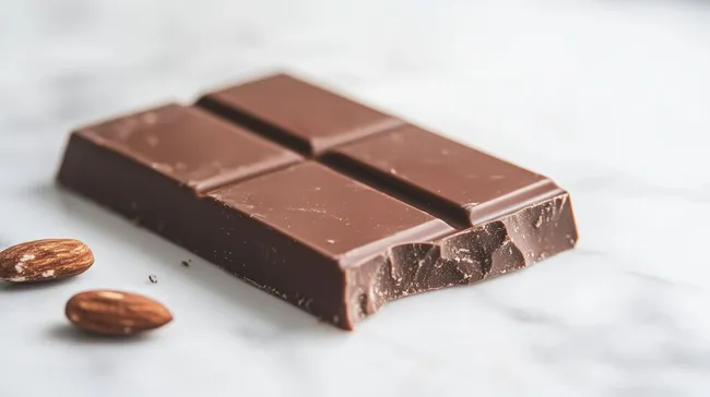 Köstliche Schokoladenstücke auf weißem Marmor