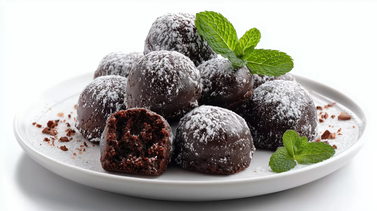 Köstliche schokoladige Dessertbällchen mit Puderzucker