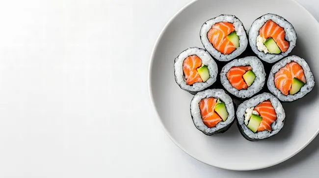 Köstliche Sushi-Rollen mit Lachs und Avocado