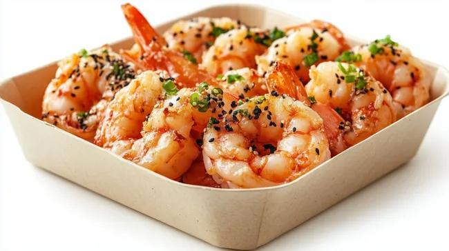 Köstliche Tempura-Garnelen in Bio-Schale