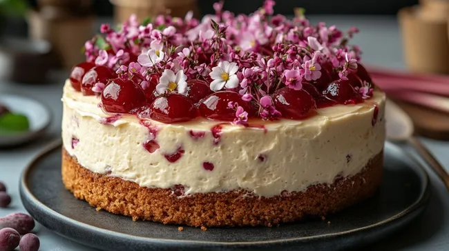 Köstliche Törtchen mit Himbeeren und Blüten