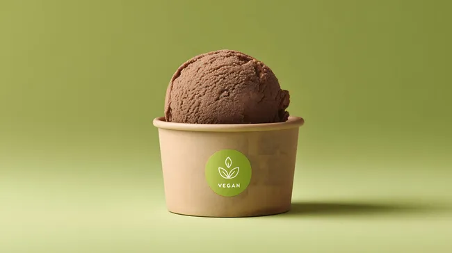 Köstliche vegane Schokoladen-Eiskugel in Papierbecher