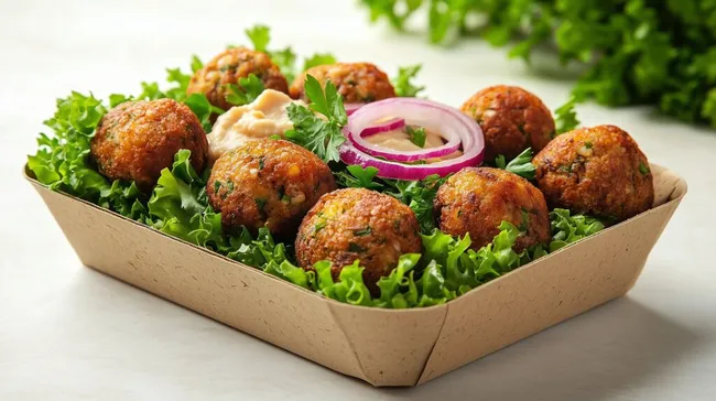 Köstliche vegetarische Falafel-Bällchen mit Hummus