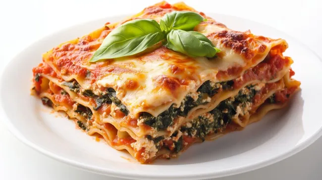 Köstliche vegetarische Lasagne mit Spinat und Tomatensoße