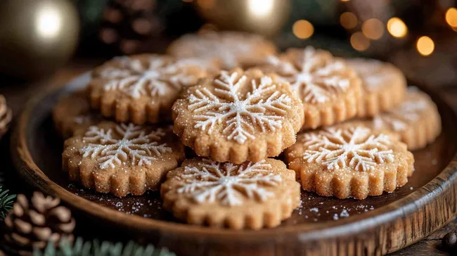 Köstliche Weihnachts-Plätzchen mit Schneeflockenmuster