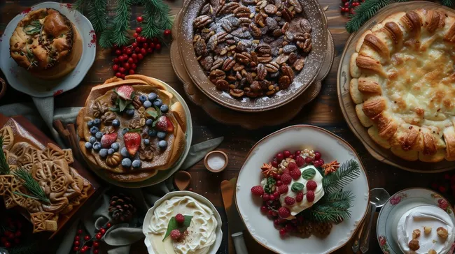 Köstliche Weihnachtsleckereien auf rustikalem Holztisch