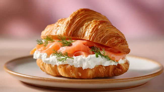 Köstlicher Croissant mit Räucherlachs und Frischkäse