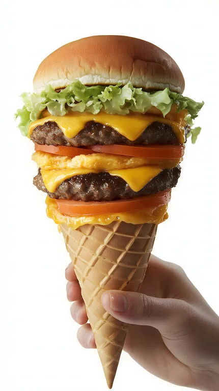 Köstlicher Doppelcheeseburger im Waffelkegel