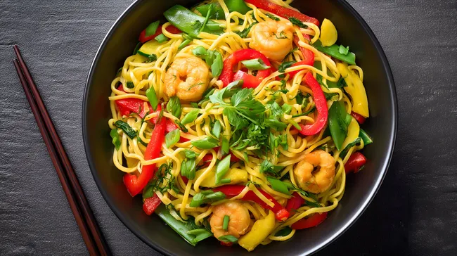 Köstlicher Garnelen-Gemüse-Nudelsalat