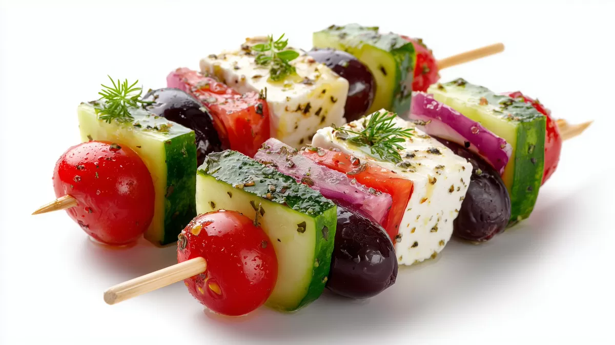 Köstlicher Gemüsespieß mit Oliven und Kräutern