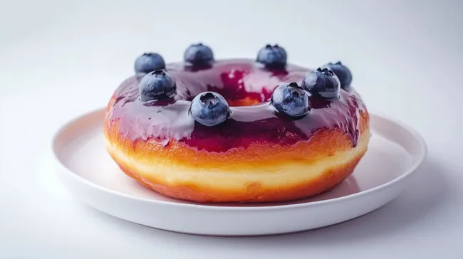 Köstlicher Heidelbeer-Donut auf weißem Teller