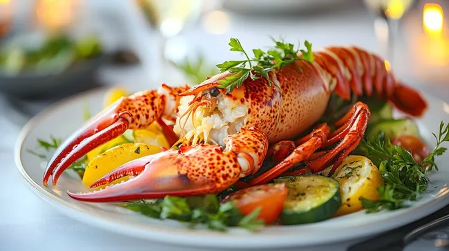 Köstlicher Hummerteller mit buntem Gemüse