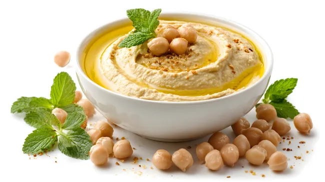 Köstlicher Hummus mit Kichererbsen und Olivenöl